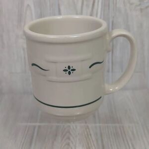 Longaberger Pottery Retired Dark Green White Woven Traditions Coffee Mug Cup
